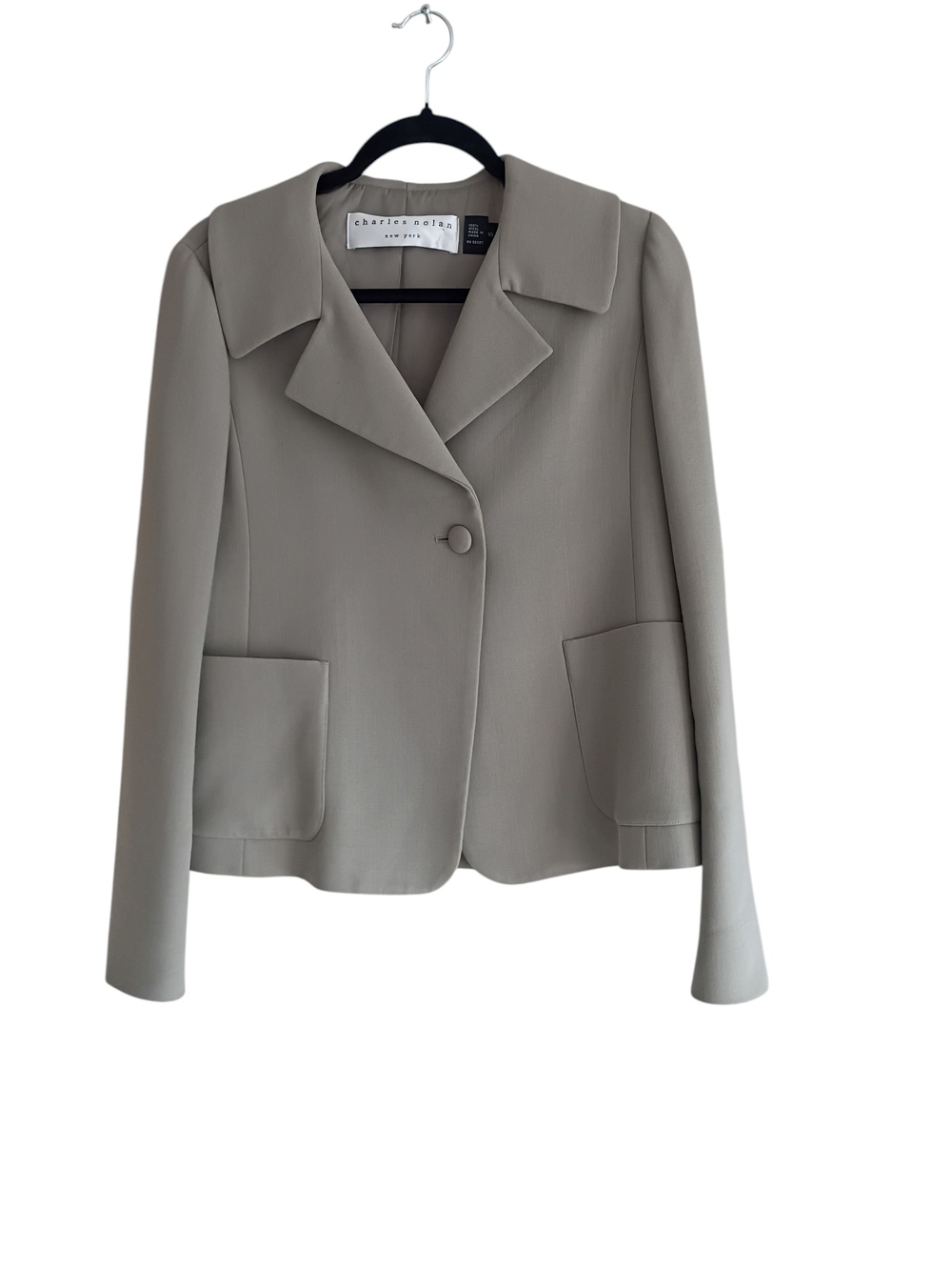 Charles Nolan NY Wool Taupe Single-Button Notch Collar Blazer SZ 10